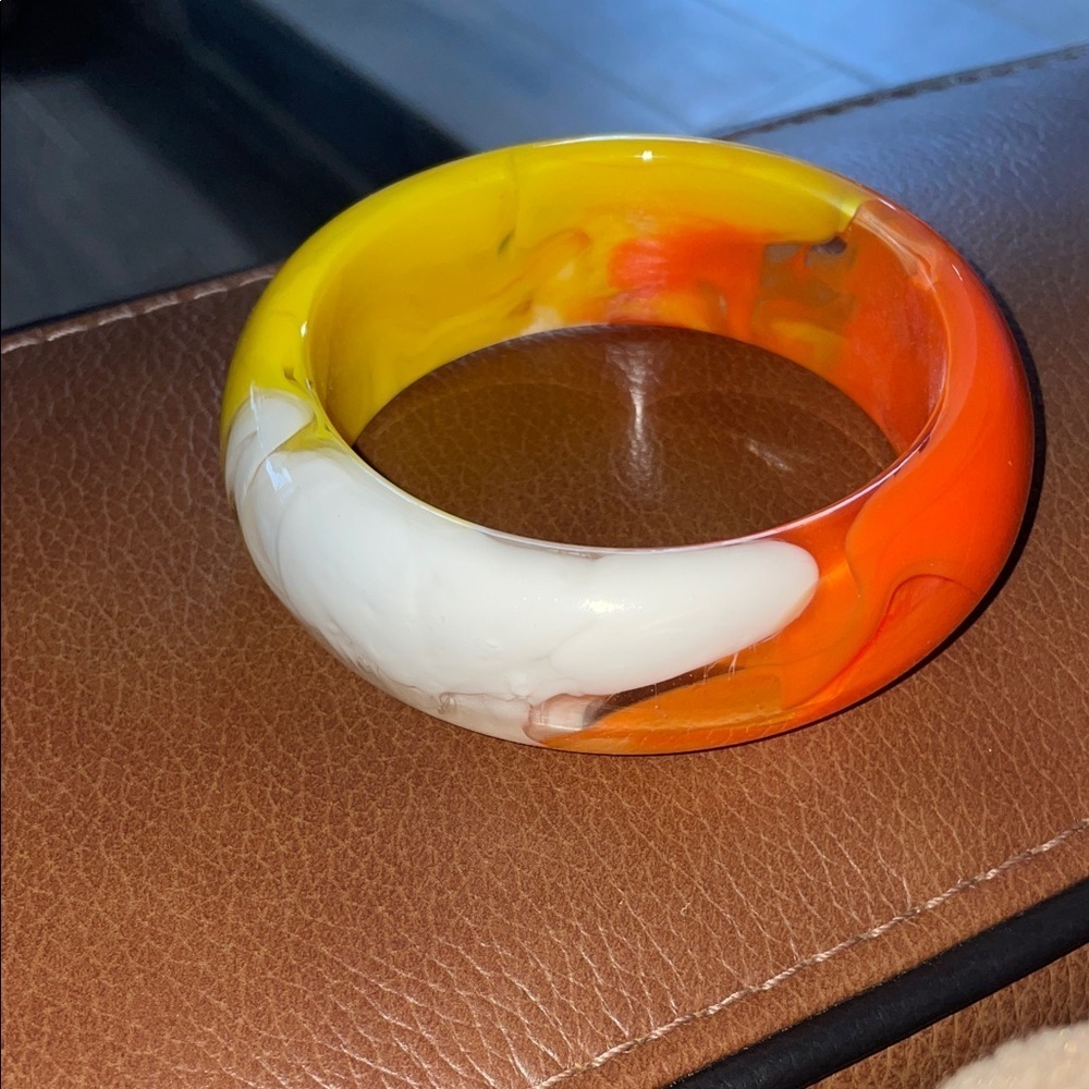 Vintage lucite large bold Vibrant Orange and Yellow Bangle